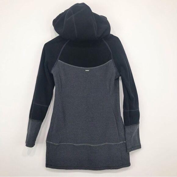 Prana Black Gray Colorblock  Drawstring Hood Cozy Long sleeve Tunic Fleece - Picture 7 of 15